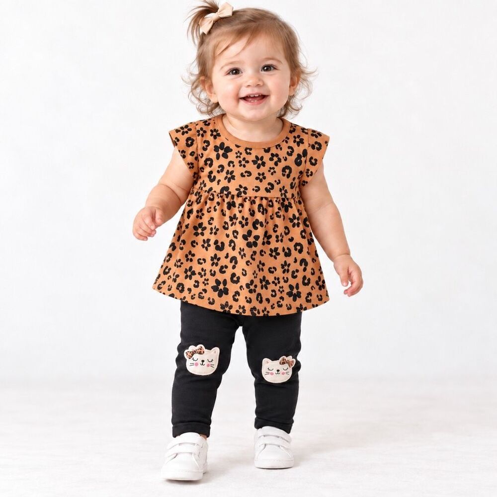 Garanimals Baby Girls Toasted Nut Leopard Print 2-Piece Top Leggings Set 12M